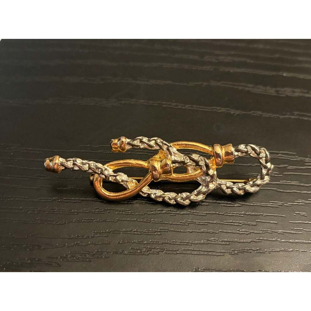 Vintage Two Tone Equestrian Rope Bit Style Brooch Unsigned